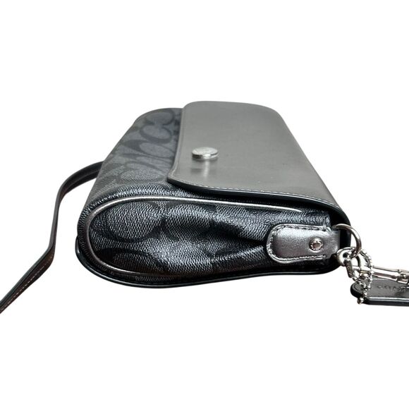 Coach Signature Crossbody Bag Black Leather Canvas Shoulder Purse F59534 - Picture 3 of 8